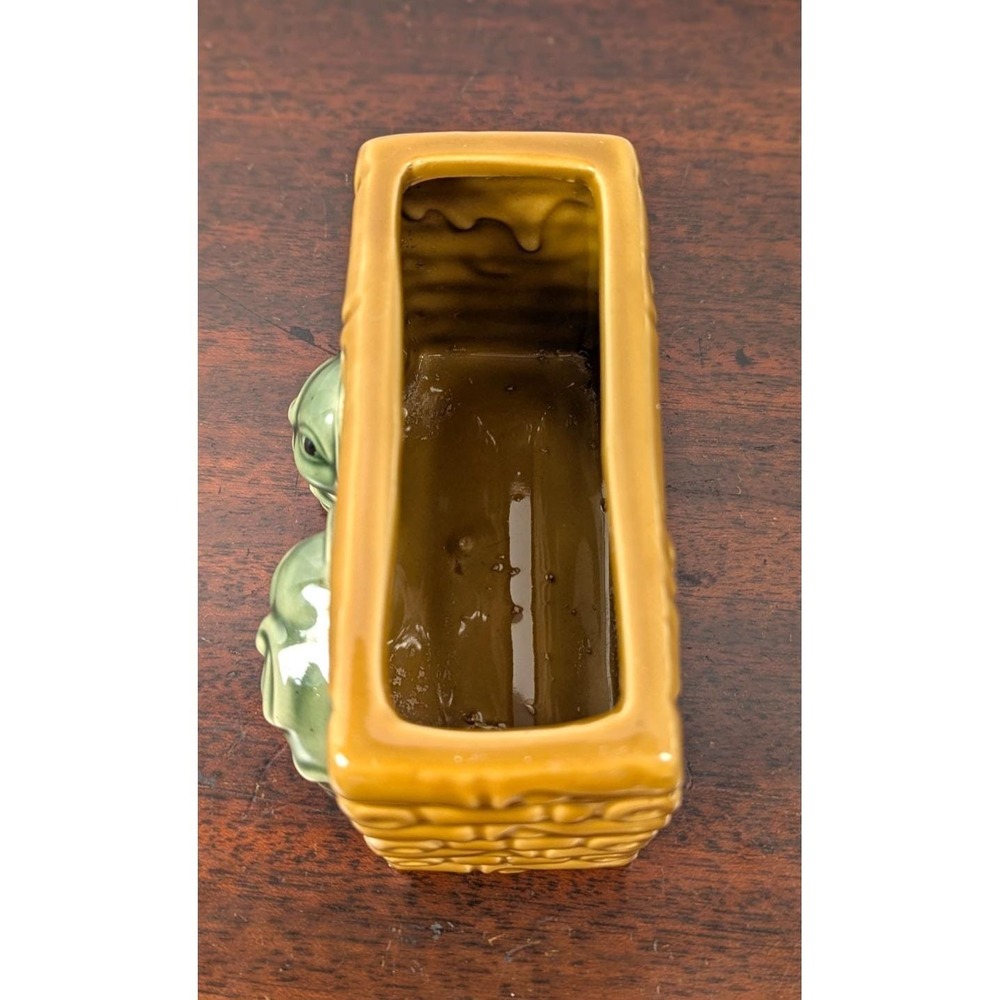 Vintage Ceramic Elephant Bamboo Planter Cachepot Rectangular Green Brown Mid Cen - Picture 4 of 8